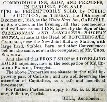 Caledonian Inn to let, Botchergate, Carlisle 1848
